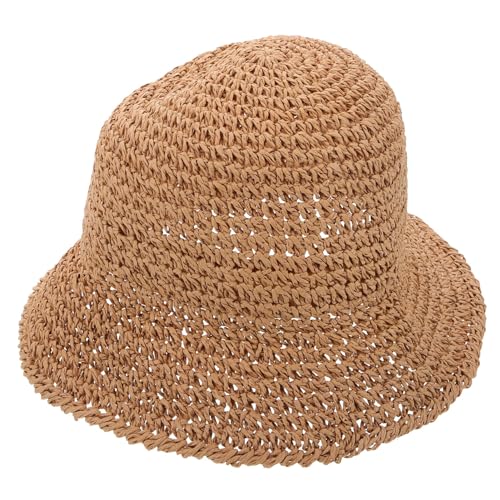Women's Summer Floppy Straw Sun Hat, Foldable Packable Wide Brim Beach Hat with UV Protection, Trendy Crochet Bucket Hat for Outdoor Adventures and Vacation Wear