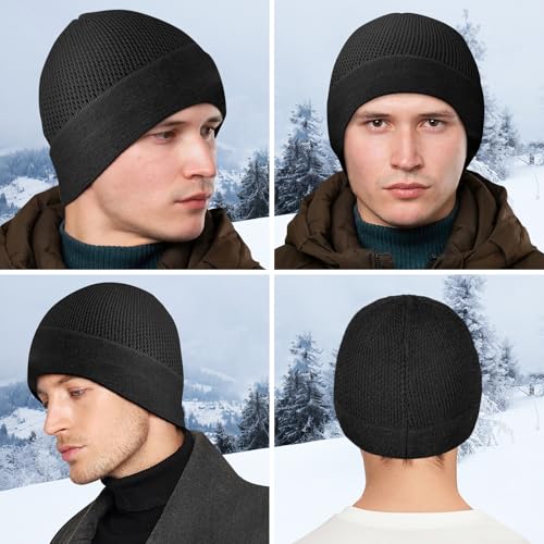 Bamboo Lightweight Skull Cap Beanie Hat for Men Women, Soft and Comfy Sleep Cap Watch Hat - color: Black/Black