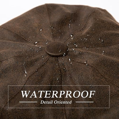TOP-EX Waterproof 8-Panel Faux Leather Newsboy Flat Cap for Men, Adjustable - color: Coffee (Waterproof Faux Leather), size: 3X-Large