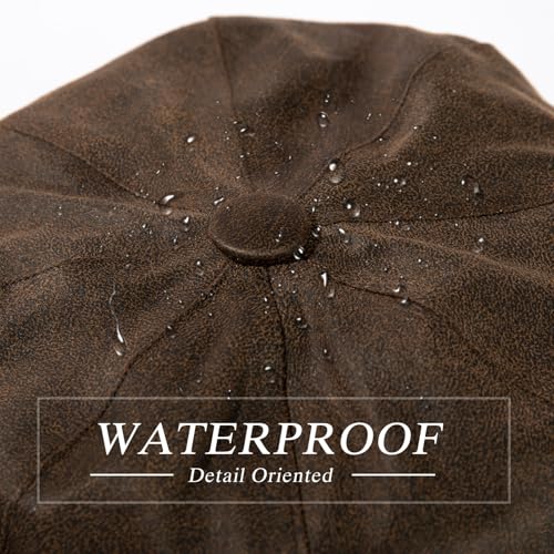 TOP-EX Waterproof 8-Panel Faux Leather Newsboy Flat Cap for Men, Adjustable - color: Coffee (Waterproof Faux Leather), size: Large-X-Large