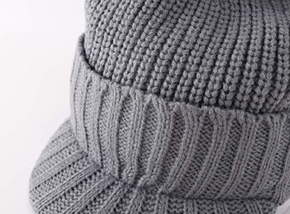 Home Prefer Men's Winter Hat Thick Knit Beanie Cap with Visor Newsboy Beanie Hat - color: Light Gray