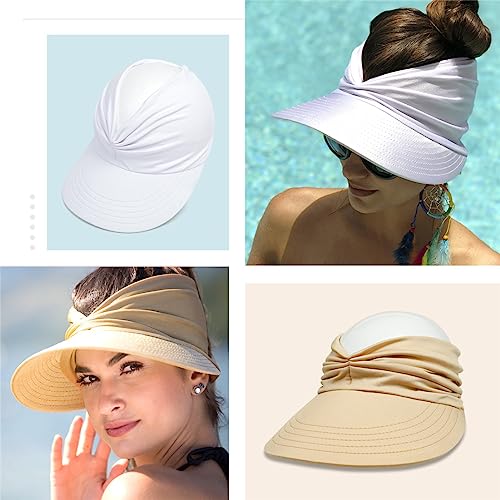 Sun Hat Women Beach Visor Cap UV Protection with Wide Brim Packable Summer Sport Ponytail Sun Cap - color: Beige