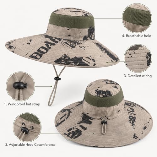 HUAMULAN Men Women 6" Wide Brim Sun Protection Hat Summer Fishing Hats - color: Shun004-kaqi-smo