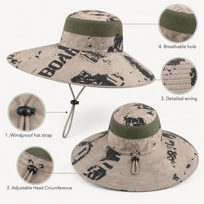 HUAMULAN Men Women 6" Wide Brim Sun Protection Hat Summer Fishing Hats - color: Shun004-kaqi-smo