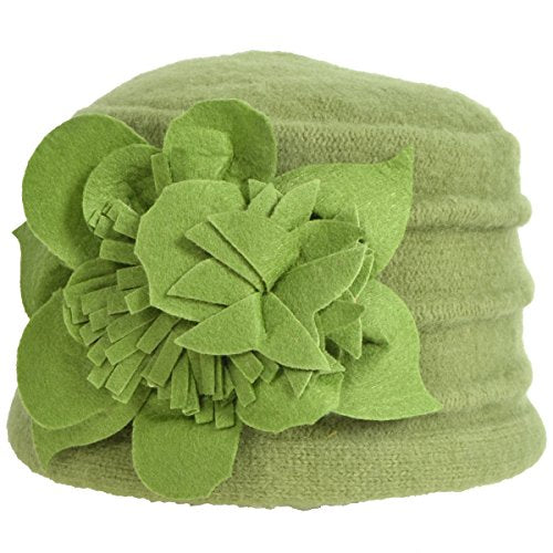 Women's Wool Dress Church Cloche Hat Bucket Winter Floral Hat - color: Floral-green