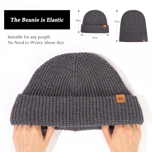 Oversized L/XL/XXL Merino Wool Blend Waffle Beanie No Lined Hat Warm Skull Watch Cap Winter - color: Grey(waffle), size: Medium-Large