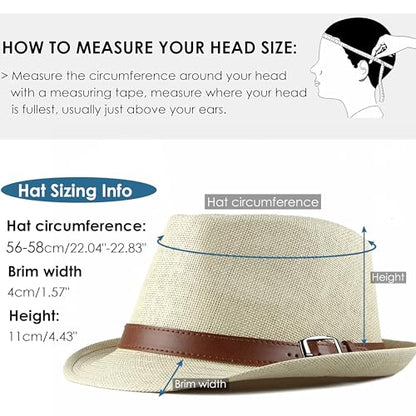 Straw Fedora Hat for Men Panama Hat Short Brim Summer Sun Hat - color: A-beige