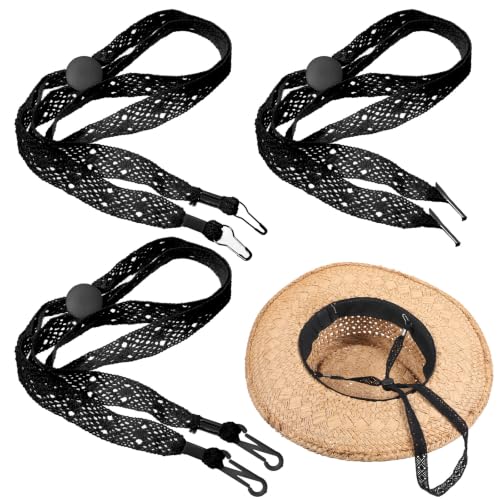 3 PCS Hat Straps for Wind, Adjustable Beige Sun Hats Chin Strap