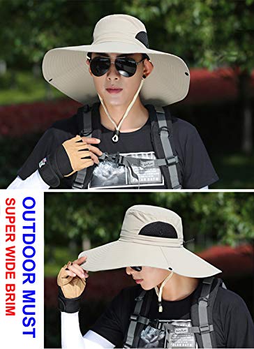 HUAMULAN Men Women 6" Wide Brim Sun Protection Hat Summer Fishing Hats - color: Hn002-beige