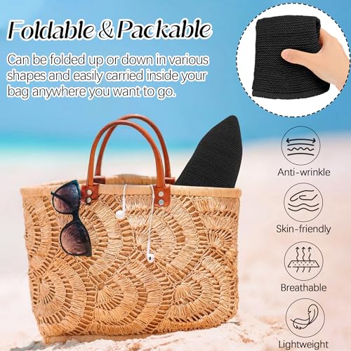 Babalet Summer Straw Beach Sun Hats for Women Packable Floppy Bucket Hat - color: Black