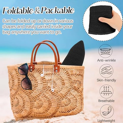 Babalet Summer Straw Beach Sun Hats for Women Packable Floppy Bucket Hat - color: Black
