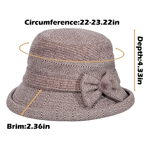 Women Winter Warm Bucket Hat 1920s Vintage Cloche Bowler Hats Fashion Ladies Church Bucket Hat - color: Brick Red