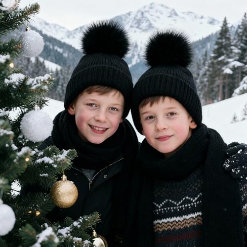 Juinte 12 Pcs 6 Inch Large Fur Pom Pom Balls for Hats, Light Black - color: Light Black