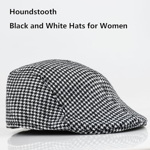 Women's Berets: Black Houndstooth Red Beret Hats for Women Fall Winter Fashion Outfit - color: Advance-houndstooth-black
