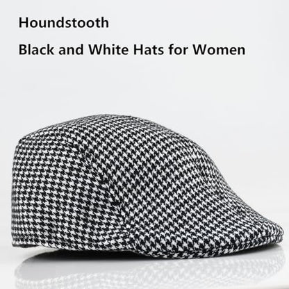 Women's Berets: Black Houndstooth Red Beret Hats for Women Fall Winter Fashion Outfit - color: Advance-houndstooth-black