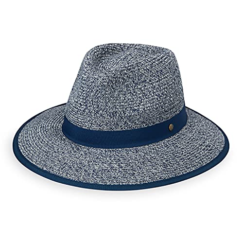 Wallaroo Women’s Gabi Ponytail Fedora – UPF 50+ Wide Brim, Packable, Stylish Hat for Tennis, Travel, and Adventure - color: Navy Combo, size: Medium