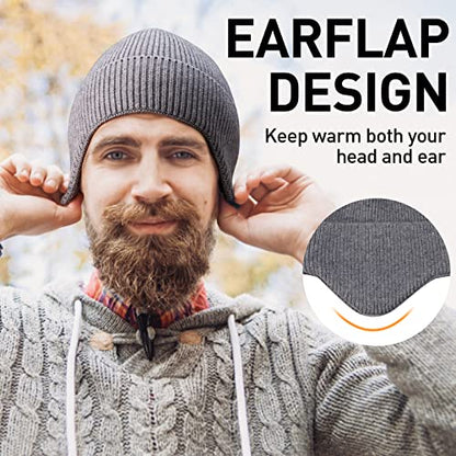 Arcweg Beanie with Earflap for Men Women Winter Warm Thermal Hats Stocking Cap Toboggan Outdoor Hat - color: Grey