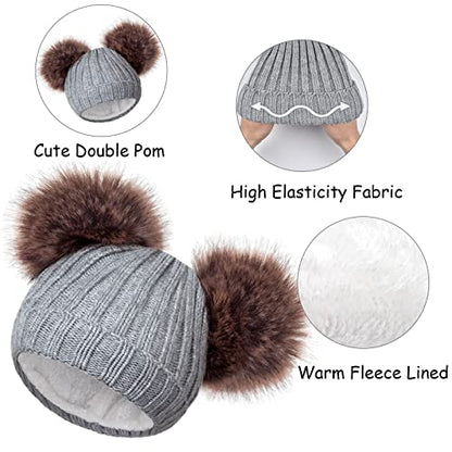 Kids Winter Beanie Scarf Gloves Set - Thermal Fleece Lined Knit Hat, Soft Neck Warmer & Mittens for Girls & Boys 1-10 Years - color: Grey-s, size: 1-5 years