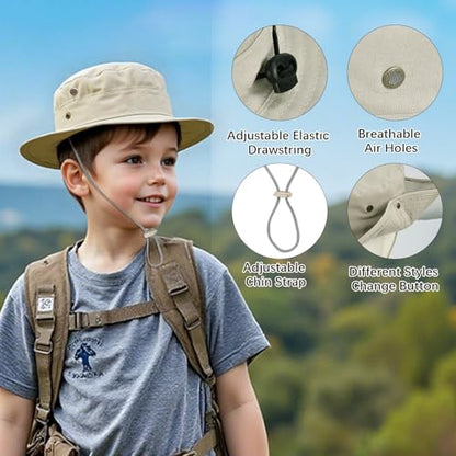 Kids Sun Hats for Boys Girls Bucket Hat UPF 50+ UV Protection Safari Hat Lightweight & Breathable Boonie Hat - color: 1 Pack-beige