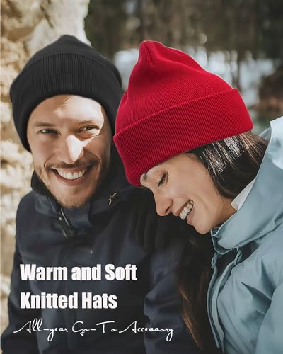 vidsel 100% Cotton Beanie Hat-Unisex Winter Knit Cuffed Beanies Skull Cap - color: 1-red