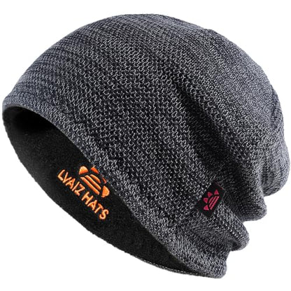 Lvaiz Winter Beanie for Men Women Warm Fleece Lined Reversible Skull Cap - color: Mixed Grey+black