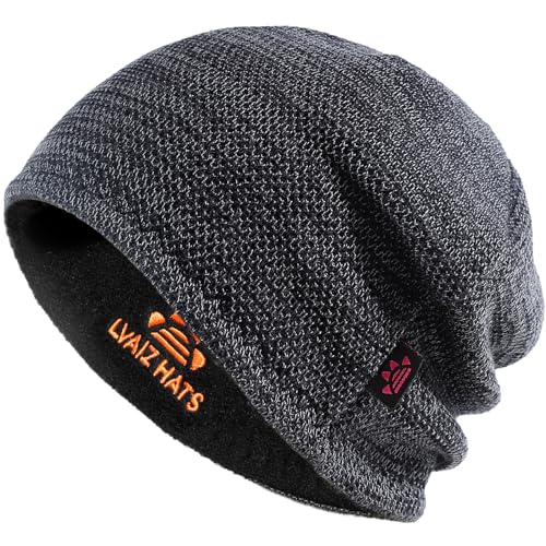 Lvaiz Winter Beanie for Men Women Warm Fleece Lined Reversible Skull Cap - color: Mixed Grey+black