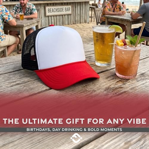 Funky Junque Blank Mesh Foam Lightweight Snapback Trucker Hat - color: White/Red/Black