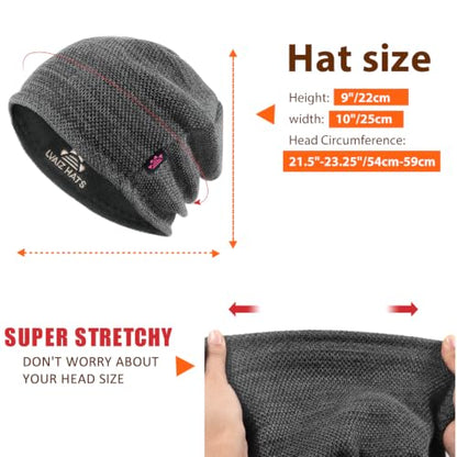 2 Pack Fleece Lined Beanie Hat Reversible Knit Skull Cap for Men Women - color: Blue+mix Black