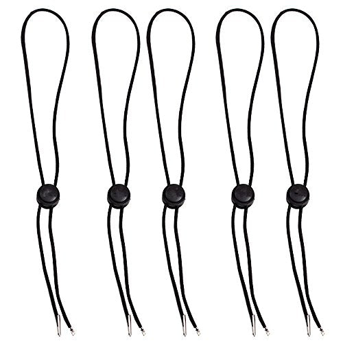 Hat Chin Cord, Black Flexible Removable Hat Chin Strap with Spring Loaded Stop Cord Lock,Pack of 5