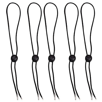 Hat Chin Cord, Black Flexible Removable Hat Chin Strap with Spring Loaded Stop Cord Lock,Pack of 5