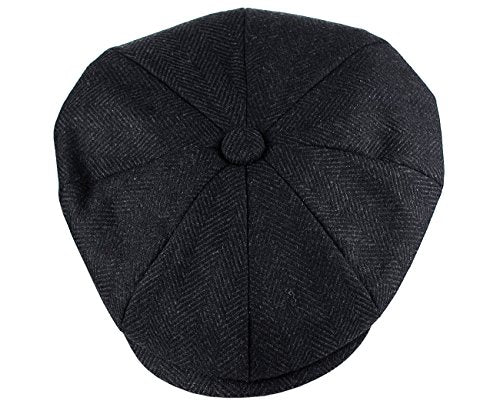 Men's Classic 8 Panel Wool Blend Newsboy Snap Brim Collection Hat - color: Nsb2317black, size: Medium