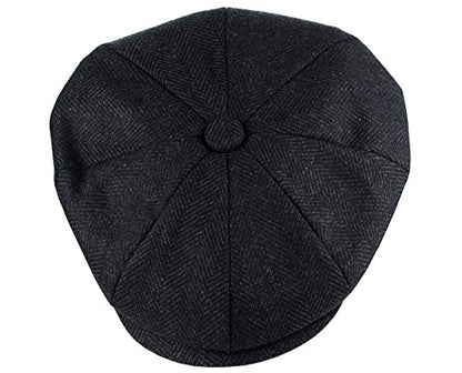 Men's Classic 8 Panel Wool Blend Newsboy Snap Brim Collection Hat - color: Nsb2317black, size: Large