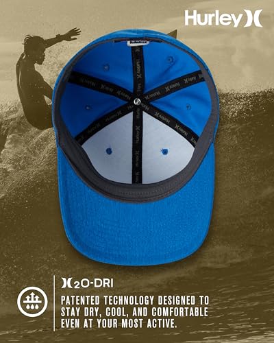 Hurley Mens Baseball Cap - Lightweight H2O-DRI Breathable Moisture Wicking Curved Brim Fitted Hats for Men - color: Coastal Blue, size: Small-Medium