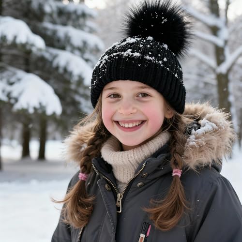 Juinte 4 Pcs 6 Inch Large Fur Pom Pom Balls for Hats, Light Black - color: Light Black