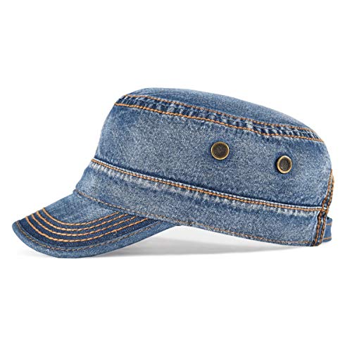 VOBOOM Men Washed Cotton Cadet Army Cap Vintage Flat Hat - color: Denim Blue