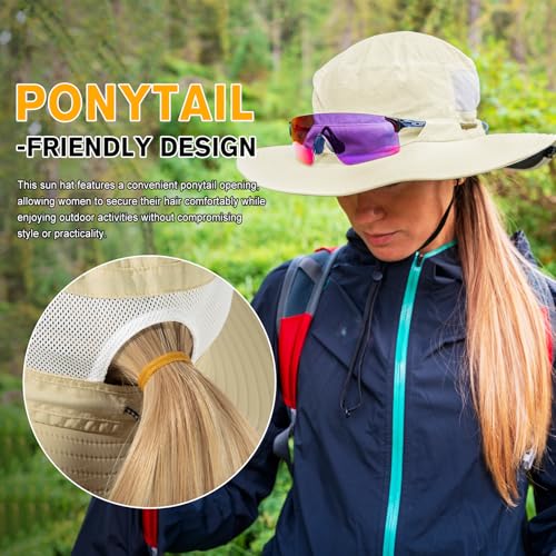 TOP-EX Wide Brim Sun Hat for Women with Ponytail Hole, Packable, S/M-L/XL - color: Khaki, size: Large-X-Large