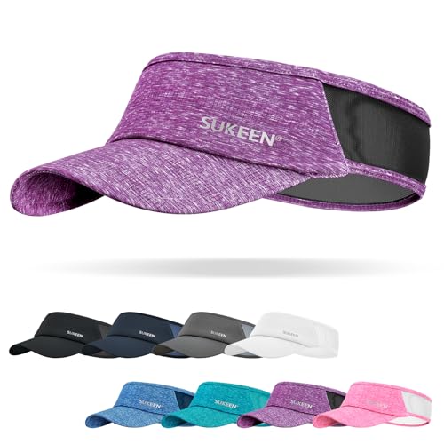 Sukeen Sports Sun Visor Men Women Lightweight Portable Cooling Stretchy Visor Hat for Running, Golf, Daily Wear - color: Purple