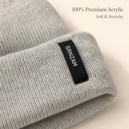 2 Pack Beanie for Men Women Warm Knit Winter Hat Soft Cuffed Cap - color: Heather Grey + Dark Grey