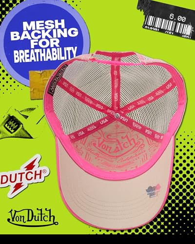 Von Dutch Unisex Trucker Hat, Colorblock, Mesh Back, Curved Bill, Snapback - color: Pink
