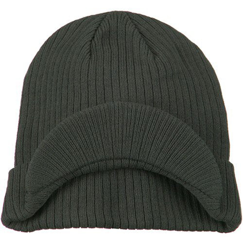e4Hats.com Big Knit Ribbed Beanie with Visor - color: Charcoal