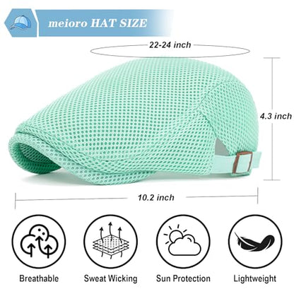 meioro Mens Breathable Mesh Summer Hat Adjustable Flat Cap Newsboy Beret Ivy Cap Irish Cabbie Fishing Hats - color: Mint Green