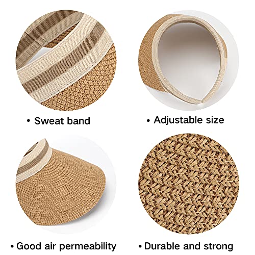 Women Summer Sun Hat Lady's Portable Beach Visor Bowknot Straw Hat - color: Khaki4
