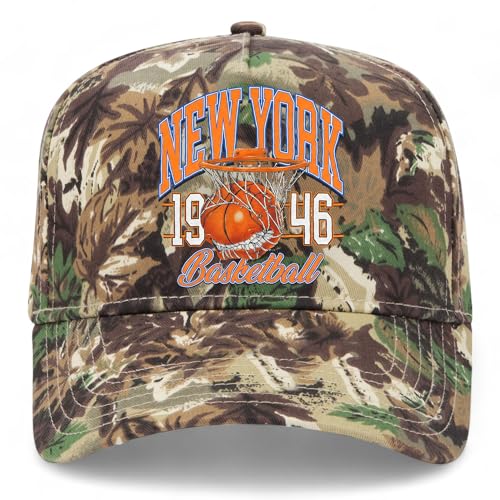New York Hoops Bite Hat | Premium Adjustable Snapback Baseball Trucker Hats for Men & Women - color: Camo