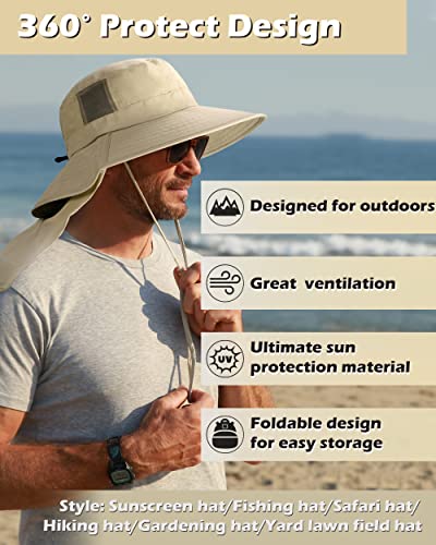 Tirrinia Neck Flap Fishing Safari Cap for Men - color: #1 Tan