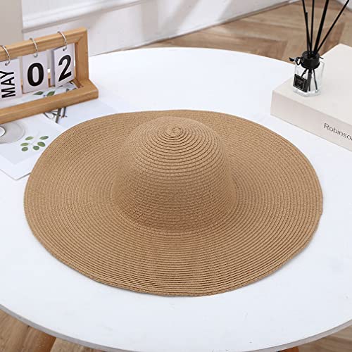 Big Beach Hats for Women Foldable Summer Wide Brim Packable Oversized Sun Hat Lady Girl Travel Straw Cap - color: Light Coffee
