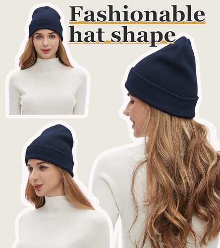 100% Cotton Beanies for Men Women Unisex Cuffed Knitted Skull Cap - color: Navy Blue