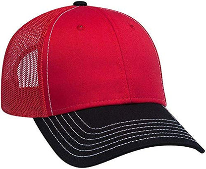 Ashen Fane 6 Panel Low Profile Contrast Vertical Mesh Back Snapback Hat - color: Blk/Red/Red