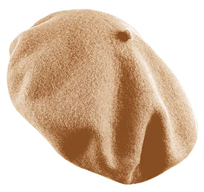 Women's French Beret Hat Solid Color Plain Wool Classic Traditional Artist Cap - color: Camel