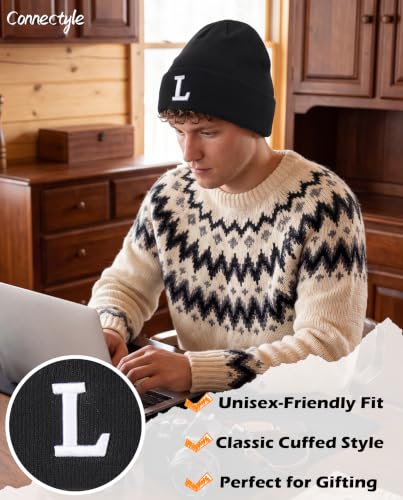 Connectyle Men's Cuffed Beanie Hat Double Layer Knit Winter Watch Cap - color: F0388-l
