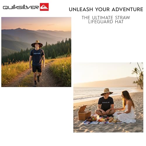 Quiksilver Men's Wide Brim Outdoor Lifeguard Straw Sun Hat - color: Black, size: Small-Medium
